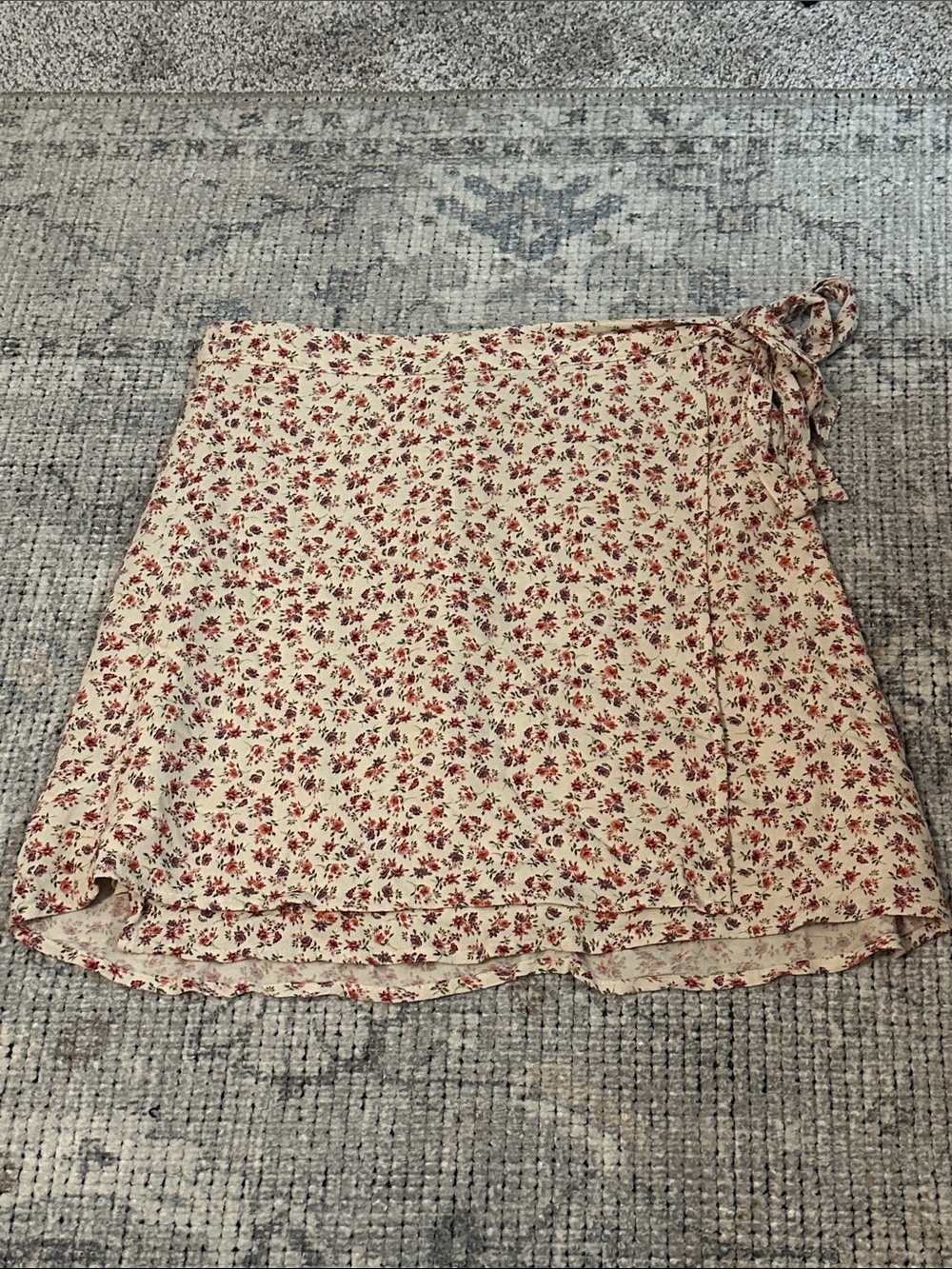 American Eagle Outfitters Cream Mini Wrap Skirt with Red Floral